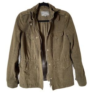 New Haven Supply Cotton Hooded Zip Front Chino Cargo Jacket Olive Small